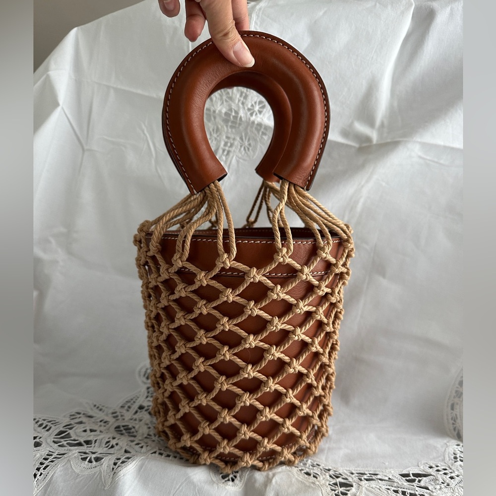 Staud Moreau Leather Macrame Bucket Bag